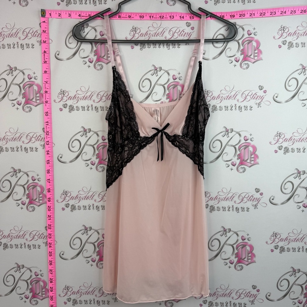 sophie b. mini dress lace floral ribbon Pink Chemise with Black Lace Accents